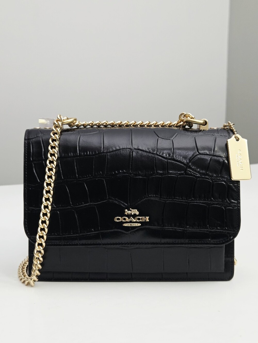 NWT COACH KLARE CROSSBODY BAG - BLACK CROC LEATHER